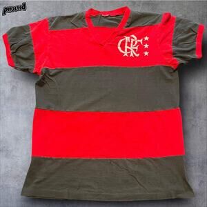 Clube de Regatas do Flamengo Shirt V-Neck Striped Red Black Soccer Mens Brazil
